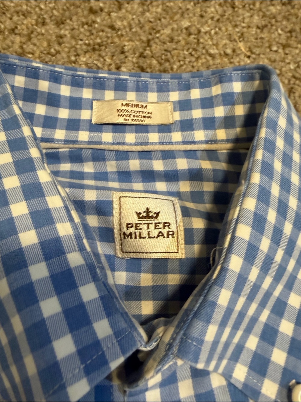 Peter Millar Blue and White Gingham Dress Shirt